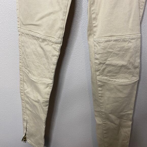 Zara Trafaluc Tan Moto Zip Skinny Jeans Size 6 - Picture 7 of 9